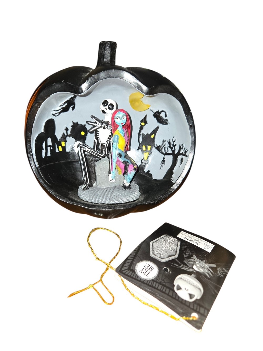 Halloween Pumpkin Night Light Ornament - Black with Multi-Colored Figure